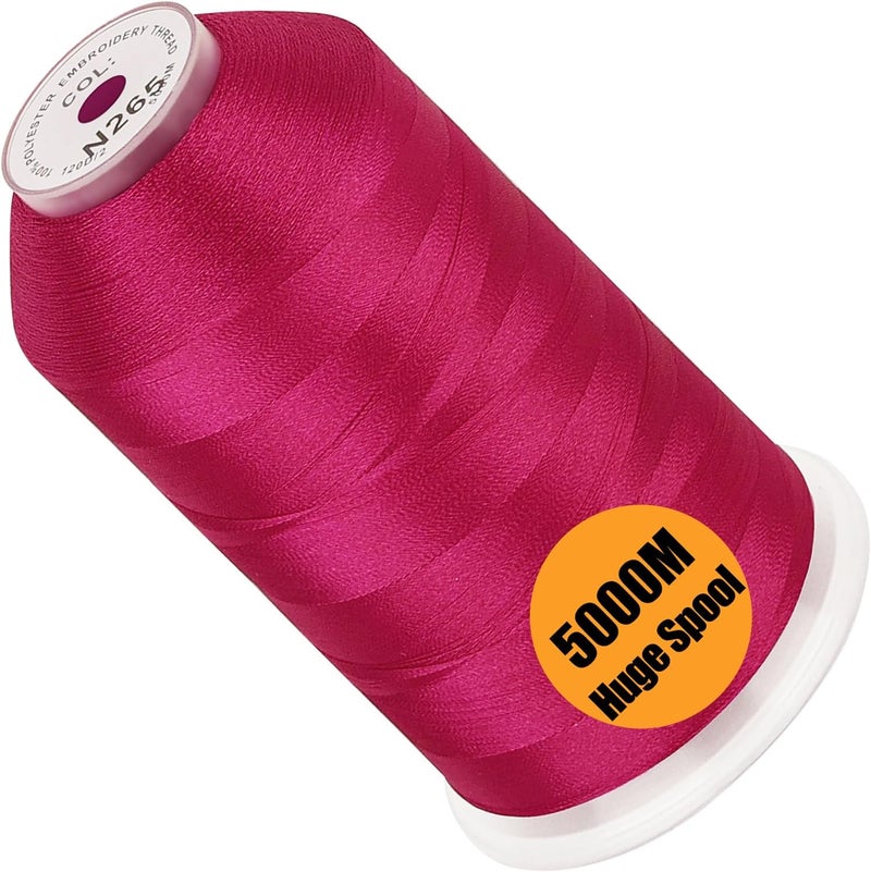 New brothread - Single Huge Spool 5000M Each Polyester Embroidery Machine Thread 40WT for Commercial and Domestic Machines - Crimson (Janome Color) - Image 1